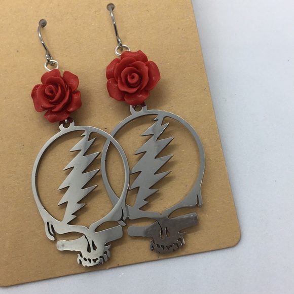 Grateful Dead Inspired Stealies and Roses Earrings - Picture 2 of 2